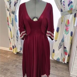Elegant Burgundy Dress with Striped Accents